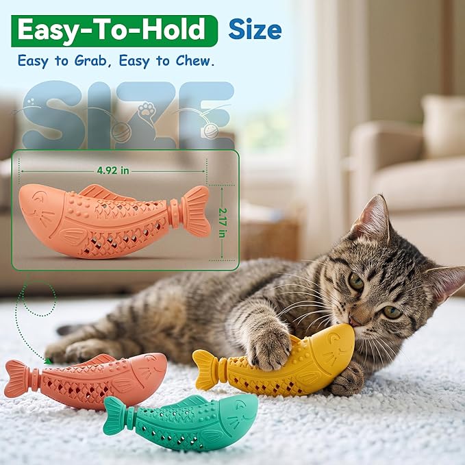 NEZIN 3 Pack Catnip Toys, Silicone Fish Cat Toys for Indoor Cats, Interactive Soft Chew Kicker Cat Toys for Indoor Cats & Kittens, Drives Bored Cat Crazy with Fun - Image 6