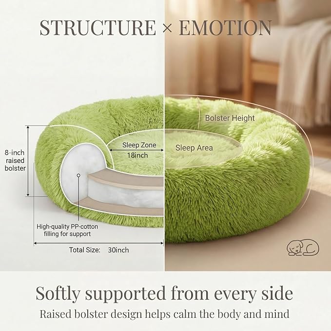nononfish Cozy Donut Dog Bed,Plush Round Calming Pet Bed | Cozy round donut pet bed designed for comfortable daily sleeping. - Image 4