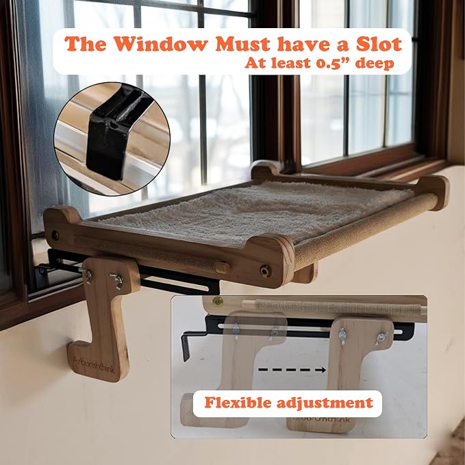 No Suction Cup Cat Window Perch, Adjustable 40lbs Heavy Duty Cat Hammock, Sturdy No-Drill Window Seat for Large Cats, Wood & Metal Frame Bed for Sills with Tracks - Image 4
