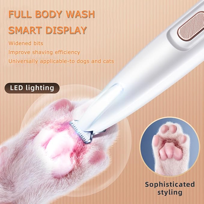 2PCs Dog Paw Trimmer with LED Light,35dB Low Noise Precision Pet Paw Trimmer for Dogs Cats Grooming Clippers,Safety Electric Paw Hair Trimmer for Paws,Ears,Rump,Face,Eyes,Dog - Image 2