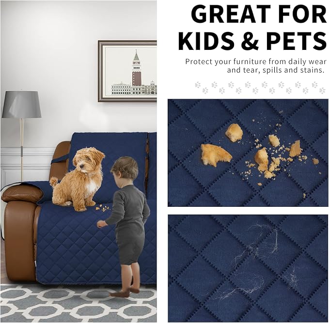 Easy-Going Reversible Couch Cover for 3 Seat Recliner Sofa, Navy/Ivory | Washable Sofa Slipcover For Dogs, Sofa Cover For Recliner, Furniture Protector Mat, Pet Friendly - Image 3