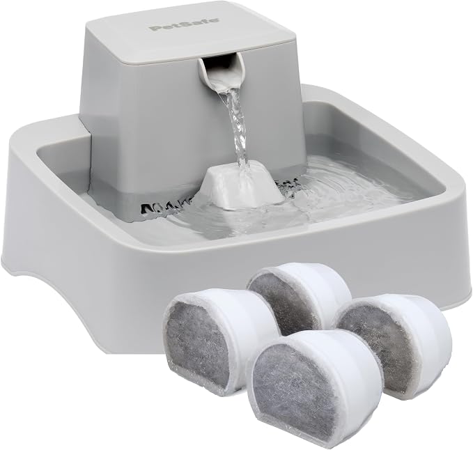 PetSafe Oasys Pet Fountain, 1/2 Gallon, Cats & Small Dogs, 4-Pack Filters | Adjustable Flow Control, Open Bowl, Whisker-Friendly Tray, Replaceable Carbon & Foam Filters Included by PetSafe