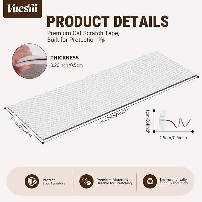 Cat Scratch Furniture Protector, DIY Cat Scratching Mat for Couch, Sofa, Wall,Cat Post,Cat Tree Durable Furniture Guards Couch Scratcher from Cats Claws Scratching for Indoor(39.4x15.8 White) - Image 3