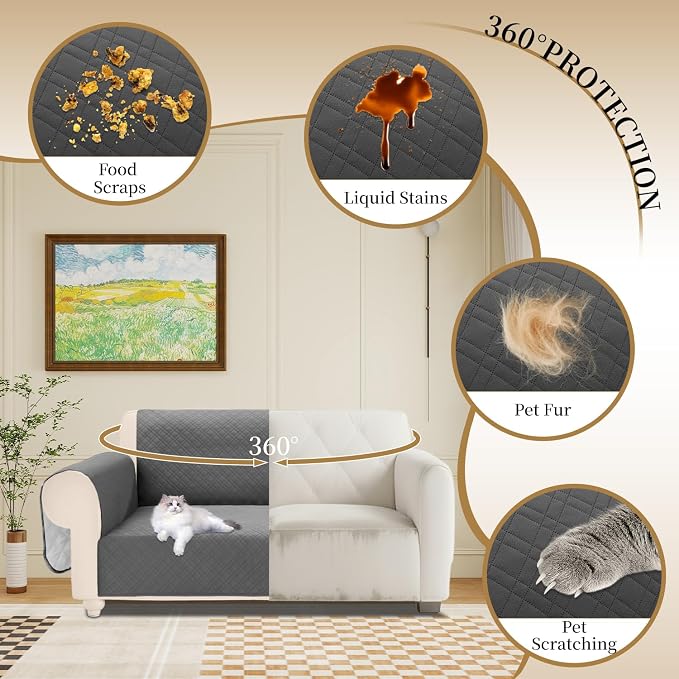 Velvet 100% Waterproof Loveseat Covers Washable Love Seat Couch Covers for 2 Cushion Couch Sofa Pet Friendly Sofa Slipcovers for Dogs Furniture Protector with Pockets (Medium, Dark Grey) - Image 5