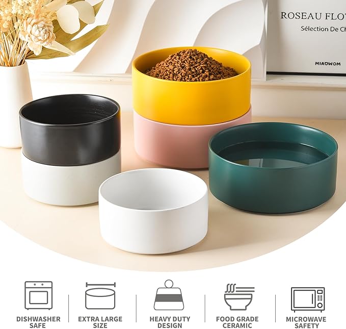 Ceramic Set of 2 Dog Bowls - Classic Dogs Food & Water Bowl for Small and Medium Breed, Heavy-Duty Non-Slip Dog Dishes, Food Grade Pet Bowl, Dishwasher & Microwave Safe (6'', 2*30OZ, Yellow) - Image 4