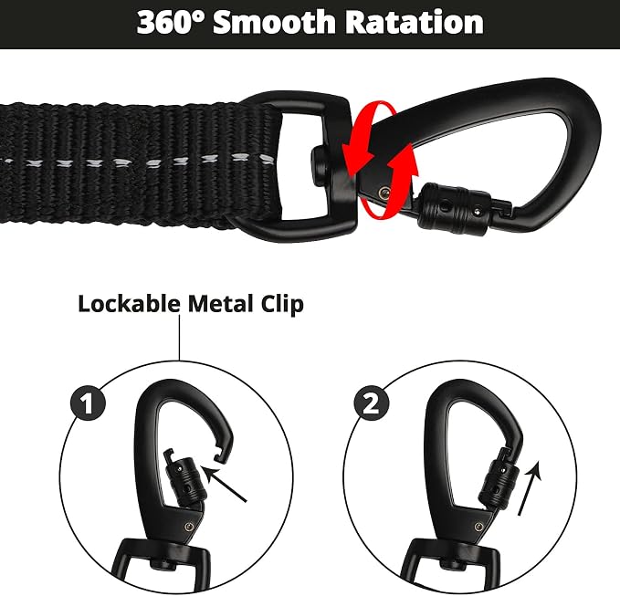 Long Dog Leash 10 FT: Heavy Duty Rope Leashes for Dogs Training with Swivel Lockable Hook Reflective Threads Bungee and Padded Handle - Dog Lead for Large Small Medium Dogs Outside Walking Hiking - Image 2