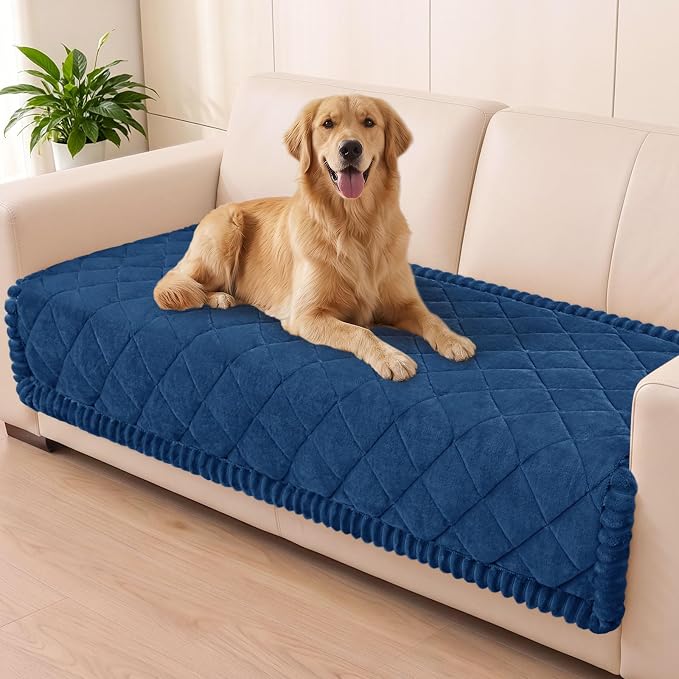 Smiry Non Slip Couch Cover for Dogs, Fuzzy Plush Pet Sofa Protector | Washable Furniture Cover for Large Dogs & Cats, Scratch & Dirt Resistant, For 3 Cushion Couch, Navy, 35.4"x70.9" by Smiry