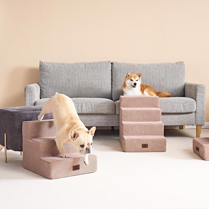 EHEYCIGA Dog Stairs for Small Dogs 13.5" H, 3-Step Dog Steps for Cats, Pink | Pet Steps for Couch Sofa and Chair, Non-Slip Balanced Pet Ramp Indoor - Image 4