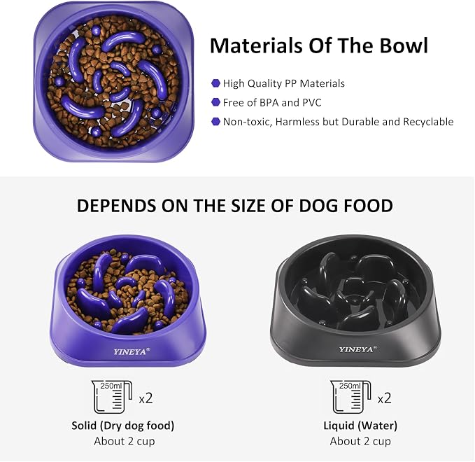 YINEYA 2PCS Slow Feeder Dog Bowls, Pet Supplies That Slow Down Eating, Pet Food Bowls, Maze Dog Puzzle Feeder for Medium Breed - Image 6