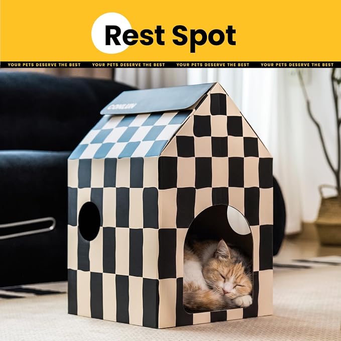 Conlun 2-Pack Cat Scratching Pad House Indoor Cave <13 lbs | 2-pack cozy caves, heavy-duty cardboard | traps messy crumbs, quick setup | ideal for multiple cats up to 13 lbs - Image 4