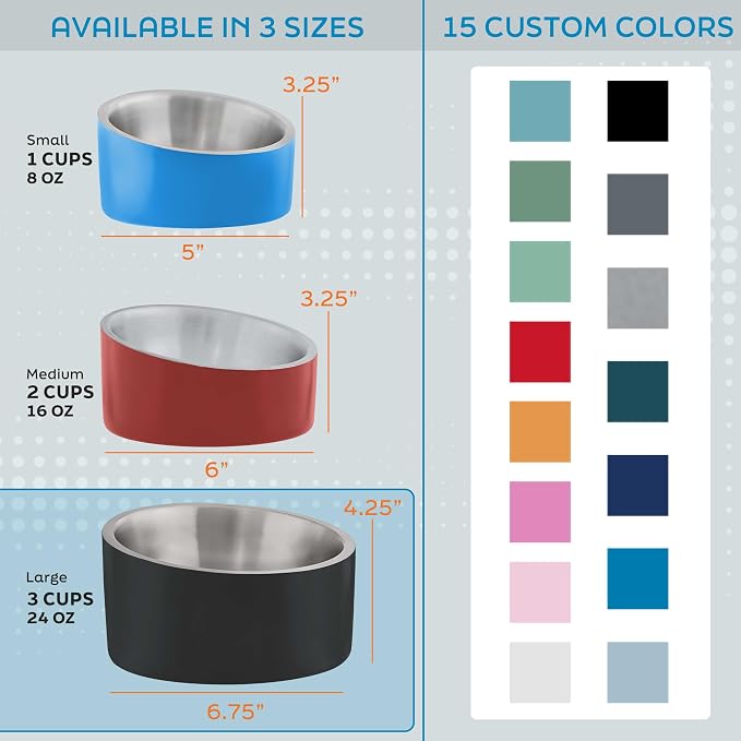 Master Pet Supply Stainless Steel Slanted Dog Cat Food Bowl 24 oz Mango | Heavy Duty Double Wall Insulated Non-Slip Elevated Bowl for French Bulldogs Pugs Cats Anti Rust Dishwasher Safe, Mango Tango - Image 2