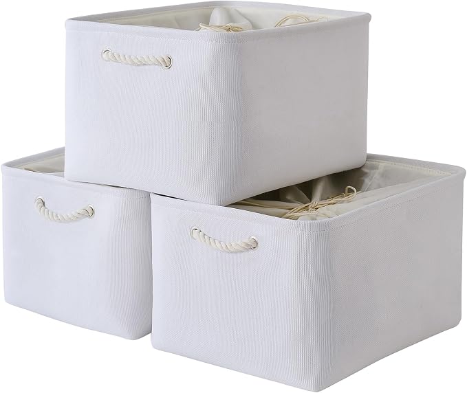 TheWarmHome Organization and Storage Basket for Shelves - Extra Jumbo 3 Pack 20.5x15.8x13.8 inch Cube Storage Bins for Toy Closet Box Home Organizer Gift (White) by TheWarmHome