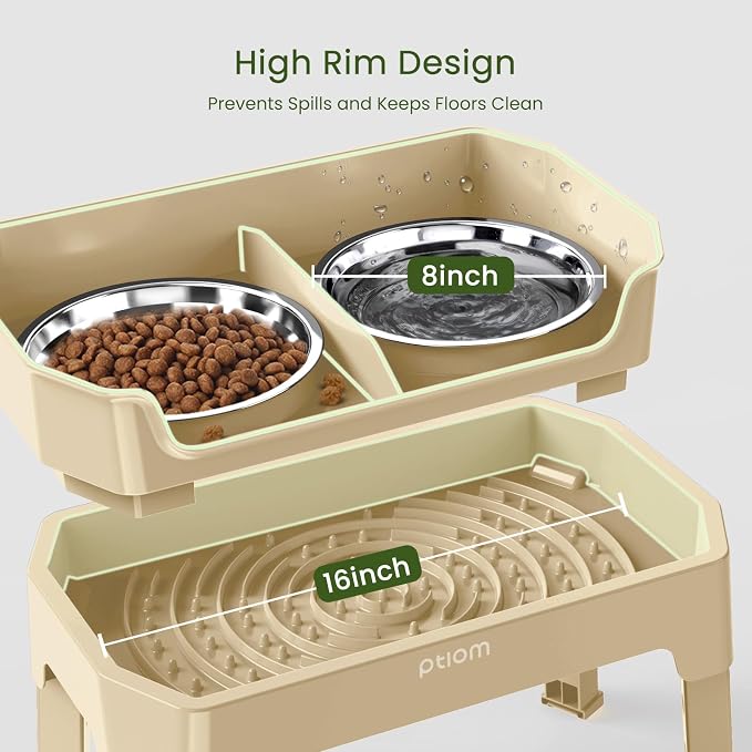 3-in-1 Elevated Dog Bowls with Adjustable Stand, Slow Feeder & 2x56oz Bowls - Image 4