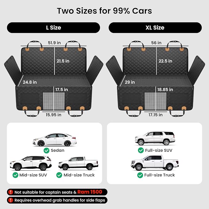 REEVAA Dog Truck Seat Cover for Back Seat, Hard Bottom, XL, Black+Orange | 450 lbs Extender, 45% More Space for 2-4 Large Dogs, Waterproof, Zippered Mesh Window, Fits Crew Cab Trucks & Large SUVs - Image 6