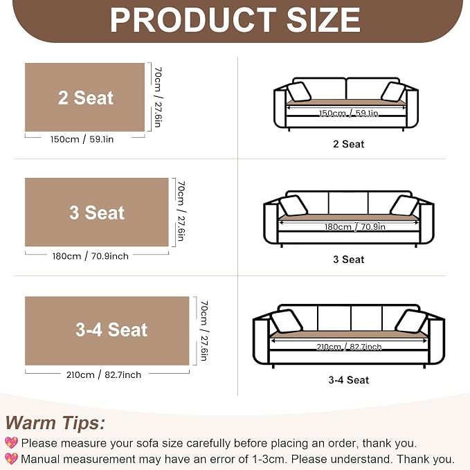 OTOB Sofa Covers for 3 Cushion Couch Washable, All Seasons Fuzzy Non Slip Kids & Pet Friendly Dog Bed Mats Couch Cover, Soft Plush Sofa Slipcovers Furniture Protector (Khaki, 27.6" x 70.9'') - Image 8