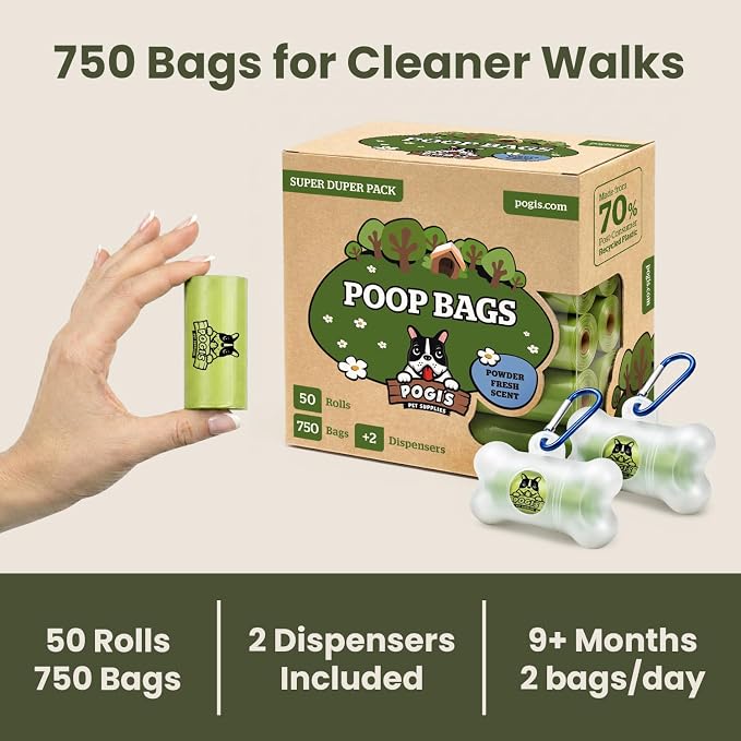 Pogi’s Dog Poop Bags – Leak-Proof & Extra Thick Pet Waste Bags with 2 Holders (Fresh Scent, 50 Rolls, 750-Count) - Image 6