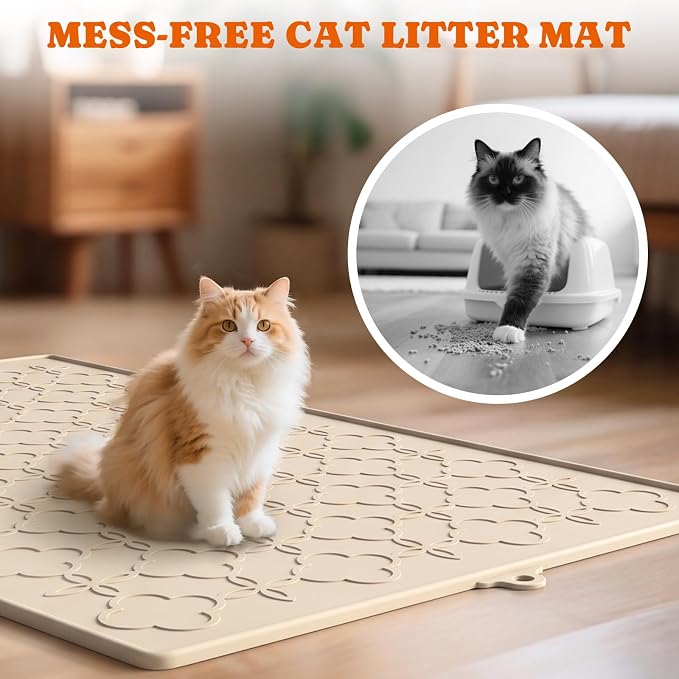 Pawtners Cat Litter Mat Extra Large 42" X 30", Easy to Clean | Non-Slip Kitty Litter Mat for Floor, Waterproof & Urine-Proof Cat Litter Mat Litter Trapping Mat, Soft on Kitty Paws - Image 2