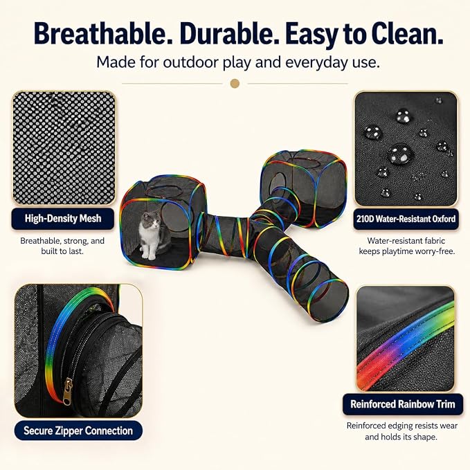 Outdoor Rainbow Cat Enclosures Playground,Outside House for Indoor Cats Include Portable Tent, 3 Way with 2 Cube Tunnel, for Kitty and Small Animals,Within Storage Bag - Image 5