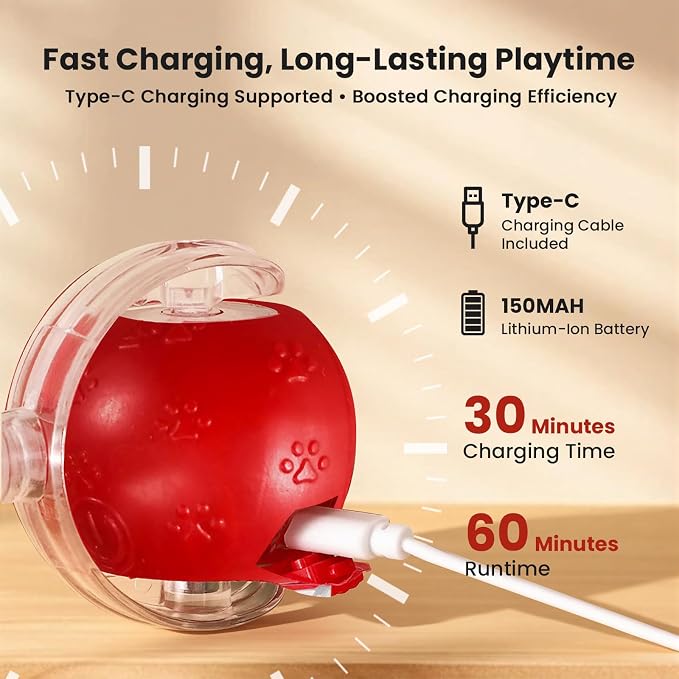 Rocfish Durable Interactive Cat Toys for Indoor Cats (red, 03) | Smart Automatic Cat Chase Ball Toy, Upgraded Speedy Tail Kitten Toy for Bored Indoor Adult Pets - Image 7