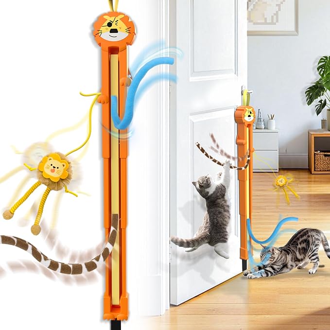 Cat Toys for Indoor Cats, 2 in 1 Door Hanging Cat Toy Interactive Automatic Moving 2 String Tails for Multi-Cat Households, Plush Dangler for Kitten Toys Hide and Seek Motion Activated, 4 Sounds/Off by ORSDA