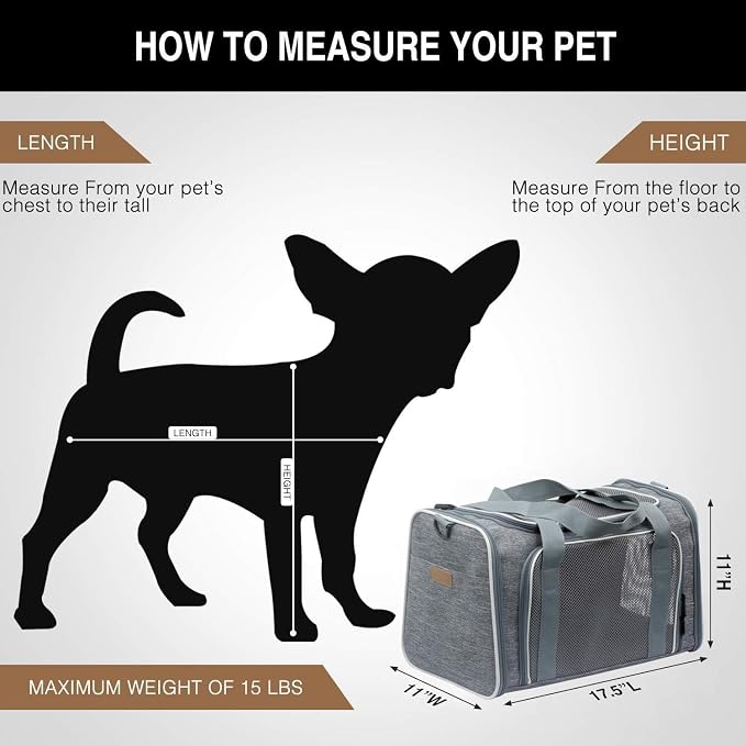 Cat Carrier - Soft-Sided Dog Pet Carrier, Portable Foldable Pet Bag up to 28 Lbs, Airline Approved Travel Puppy Carrier (Large, Light Grey) - Image 6