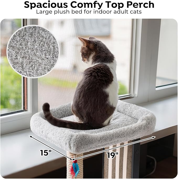 Veehoo 35" Tall Cat Scratching Post for Indoor Cats, Sturdy Cat Scratch Pad | Scratch Post with Plush Top Bed & Replaceable Metal Frame Scratching Board, Easy assembly - Image 5