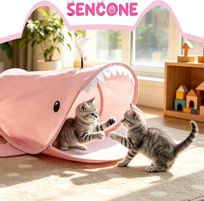 SENCONE Whale-Shaped Cat Tunnel Toy Portable Hideout Nap Tube for Kittens | Play, exploration and hide-and-seek. Foldable for storage and travel. Indoor and occasional travel. - Image 2