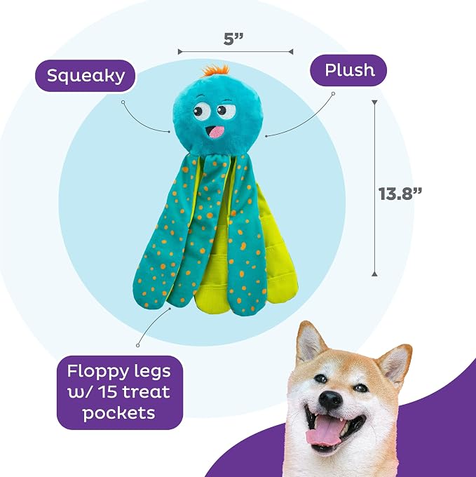 Outward Hound Nina Ottosson Silly Legz Octopus Dog Toy Treat Puzzle, 13.8" | Roll-Up Legs, 15 Hidden Treat Pockets, Plush Floppy Body, Squeaker in Head, Interactive Snuffle & Seek, Dogs & Puppies - Image 3