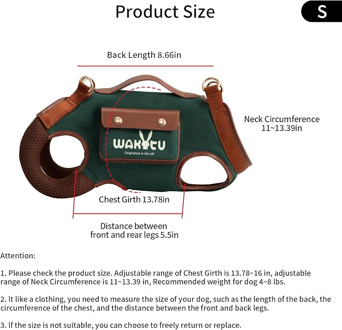 Wakytu Dog Lift Harness Dog Carrier Sling for Small Dogs & Cats,S | stylish puppy sling carrier with handle & pocket,adjustable leash,walking & travel - Image 5