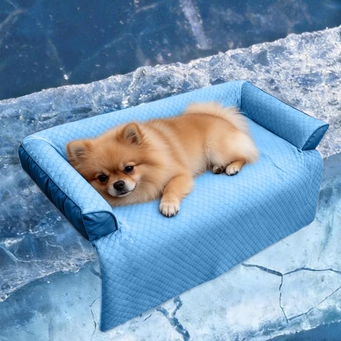 GGIB Cooling Dog Bed Mat with Bolster Pillow Washable Dog Couch Cover Breathable Summer Pet Couch Bed Protector Indoor(Small, Cooling Blue) by GGIB