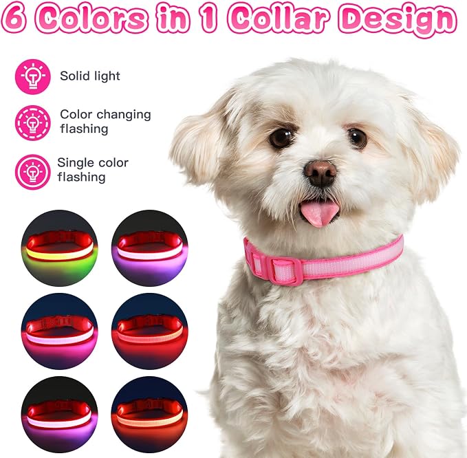 LED Light Up Dog Collar for Night Safety Walks, Pink, S | USB rechargeable, waterproof & pet-safe, 3 lighting modes, long-lasting glow, adjustable S/M/L, soft comfy daily walk fit - Image 2