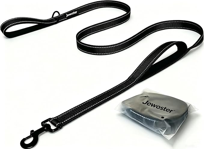 Heavy Duty Dog Leash - 2 Handles by Padded Traffic Handle for Extra Control, 6foot Long - Perfect for Medium to Large Dogs (6 ft, Black) by JEWOSTER