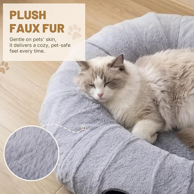Extra Large Cat Tunnel, 47.2in Multi-Cat Family Big Cat Tunnel for Cats | Long Cat Tunnel Bed with Washable Plush Mat, XXL Pet Play Tunnel Toy for Cats, Puppy, Rabbits Grey - Image 3