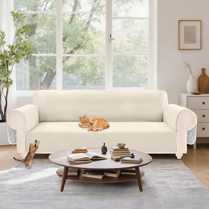 Velvet 100% Waterproof Couch Cover for Dogs Washable Sofa Covers for 3 Cushion Couch Pet Friendly Sofa Slipcovers Set Non Slip Quilted Furniture Protector with Pockets (Large, Beige) - Image 7