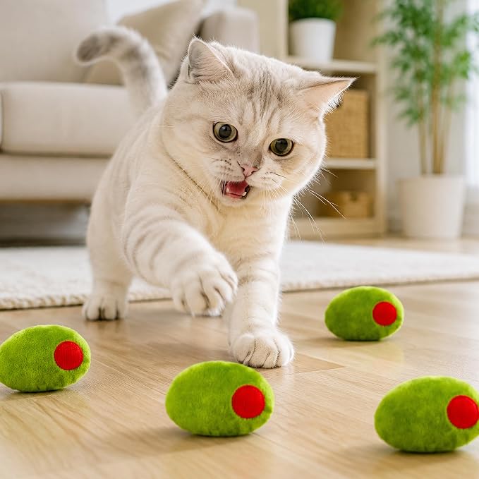 5Pcs Olive Catnip Crinkle Paper Sound Toys for Cat, Catmint Cat Toy Gift | Soft Cotton, Durable for Chew Kick, Catnip Filled Plush Green Olive Interactive Toy for Indoor Kittens Boredom Exercise Play - Image 5
