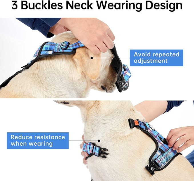 IVY&LANE No Pull Dog Harness with Leash Set, Reflective No Choke Pet Vest,Adjustable Oxford Dog Vest Harness with Easy Control Handle for Large Dogs (Checkered Blue,L) - Image 4
