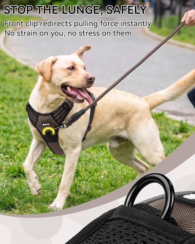 Joytale No Pull Dog Harness & Seat Belt, Easy On 3-Buckle, XL, Brown | Front Clip Reduces Pulling, Escape-Resistant Design, Adjustable Fit, Soft Padding for Comfort, Secure Tether for Safer Travel - Image 4