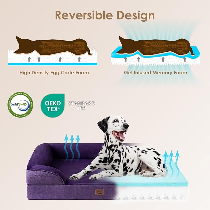 EHEYCIGA Orthopedic Dog Beds Large Sized Dog, Waterproof Washable Pet Bed | Non-Slip Bottom and Egg-Crate Memory Foam XL Dog Couch Bed with Washable Removable Cover, Purple, 41Inch - Image 5