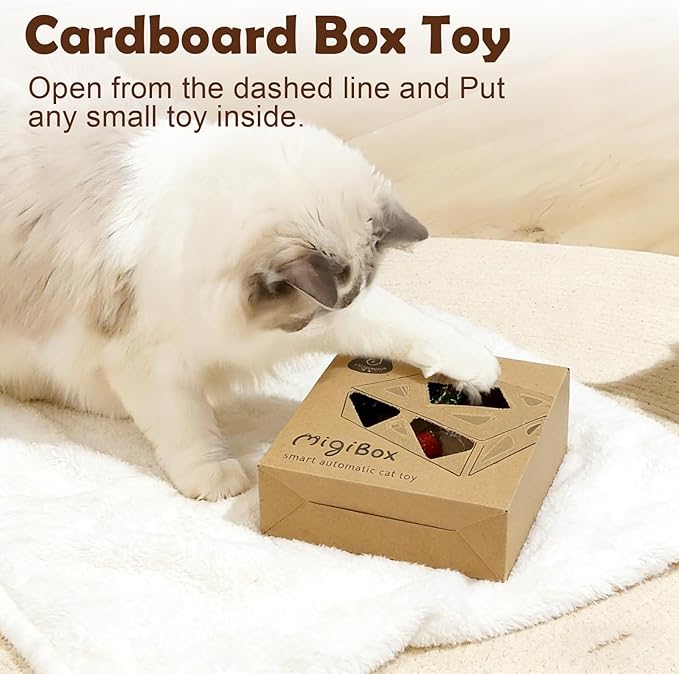Migipaws Interactive Cat Toy -Migibox Without Popskin, Puzzle Toy for Indoor Bored Cats, Automatic Pop Out Feathers from 7 Holes Randomly, Motion Activated, USB Rechargeable(Blue) - Image 4