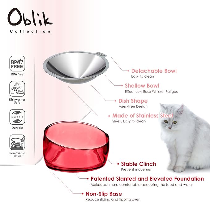 Felli Pet Oblik Acrylic Raised Dog Food Water Bowl Stainless Steel Slanted Oval Dish for Short Leg Puppy & Small Medium Pet, Elevated Tilted Metal Feeder(Pink, 1.5 Cups Oval Dish) - Image 3
