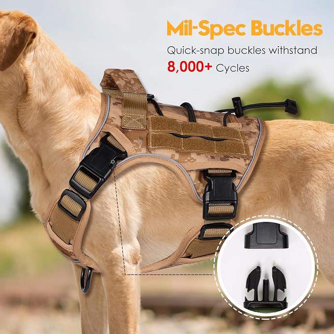 Heavy-Duty Tactical Dog Harness for Large Dogs, No Pull Adjustable Reflective Pet Vest with Molle System, K9 Military-Grade Control for Service Training, Outdoor & 10+ Breeds, Khaki Camo, Medium - Image 3