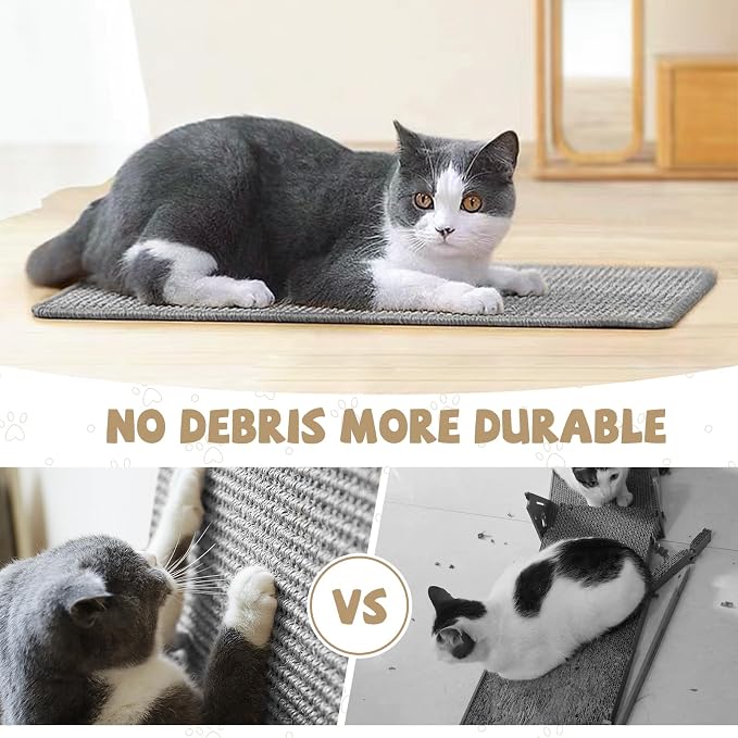Graciadeco Gray Cat Scratching Mat Sisal, 2 Packs Sisal Fabric Large Cat Scratching Pad for Indoor Cats with Adhesive Hook Loop Tape, Wall Scratchers for Indoor Cats 23.6" x 15.7" - Image 6