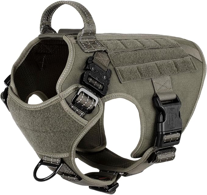 ICEFANG Tactical Dog Harness for Medium Dogs,Reflective No Pull Dog Vest | with Control Handle,Adjustable,Front Hook,2 Leash Clips,Soft Padded,MOLLE Panel,Green,Medium by ICEFANGDIRECT