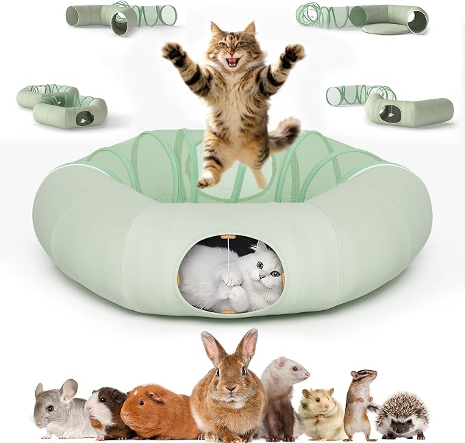 COZIWOW Cat Tunnel Bed for Indoor Cats, 2-in-1 with Splicing | Design & Dual Material Cushion, Adjustable & Foldable Shape, Cat Donut Tunnel with Washable Cushion for Kitten/Bunnies by COZIWOW