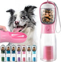 Portable Water Bottle for Dogs, 3 in 1 Pet Travel Bowl Dispenser with Food Treat Container & Poop Bag Holder, Summer Outdoor Walking Hiking Accessories for Large Dog On The Go - Pink, 20oz by MoonyMars