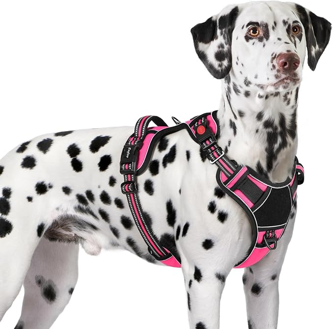 Eagloo Dog Harness No Pull for Large Dogs, Easy On & Off with 3 Buckles | No Choke with Front Clip, Adjustable Fit, MOLLE System, Reflective Vest, Easy Control for Walking, Pink & Black, X-Large by GoExplorewithEagloo