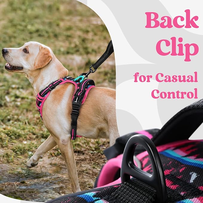 rabbitgoo Dog Harness Medium Sized, Updated Easy On & Off with 3 Buckles | No Pull No Choke, Walking with 2 Clips and Handle, Adjustable Soft Reflective, Mountain Rose, Medium - Image 6