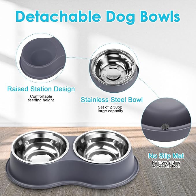Epetslove Stainless Steel Dog Bowls Double Non-Slip Dog Water and Food Bowl | Pet Feeder Bowls, Dog Dishes, Raised Feeding Design, Double Bowls Set, For Puppies, Medium Dogs and Cats, Outdoor / Indoor - Image 3