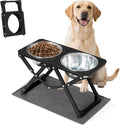 Foldable Elevated Dog Bowl Holder with 2 Large 58oz Stainless Steel Bowls, 10.2" Tall Raised Dog Bowl Stand for Medium/Large Breeds with Silicone Mat, Indoor and Outdoor Use by FLODOMIXHOME