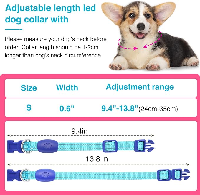 Light Up Dog Collar, Rechargeable USB Collar, Waterproof, Luminous LED Collar, Adjustable, Super Bright, Night Walking for Small Medium Large Dogs, Blue, S - Image 4